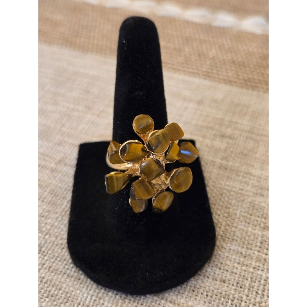 Tigers‎ Eye Gemstone Cluster Ring Cocktail Statement